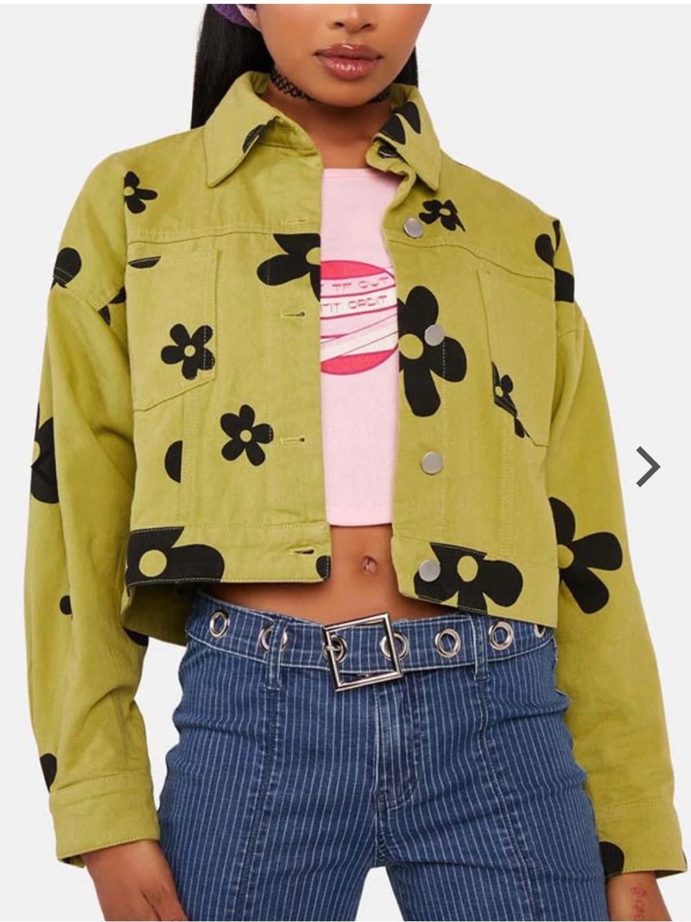 LELIS green cropped floral jacket. Size medium.